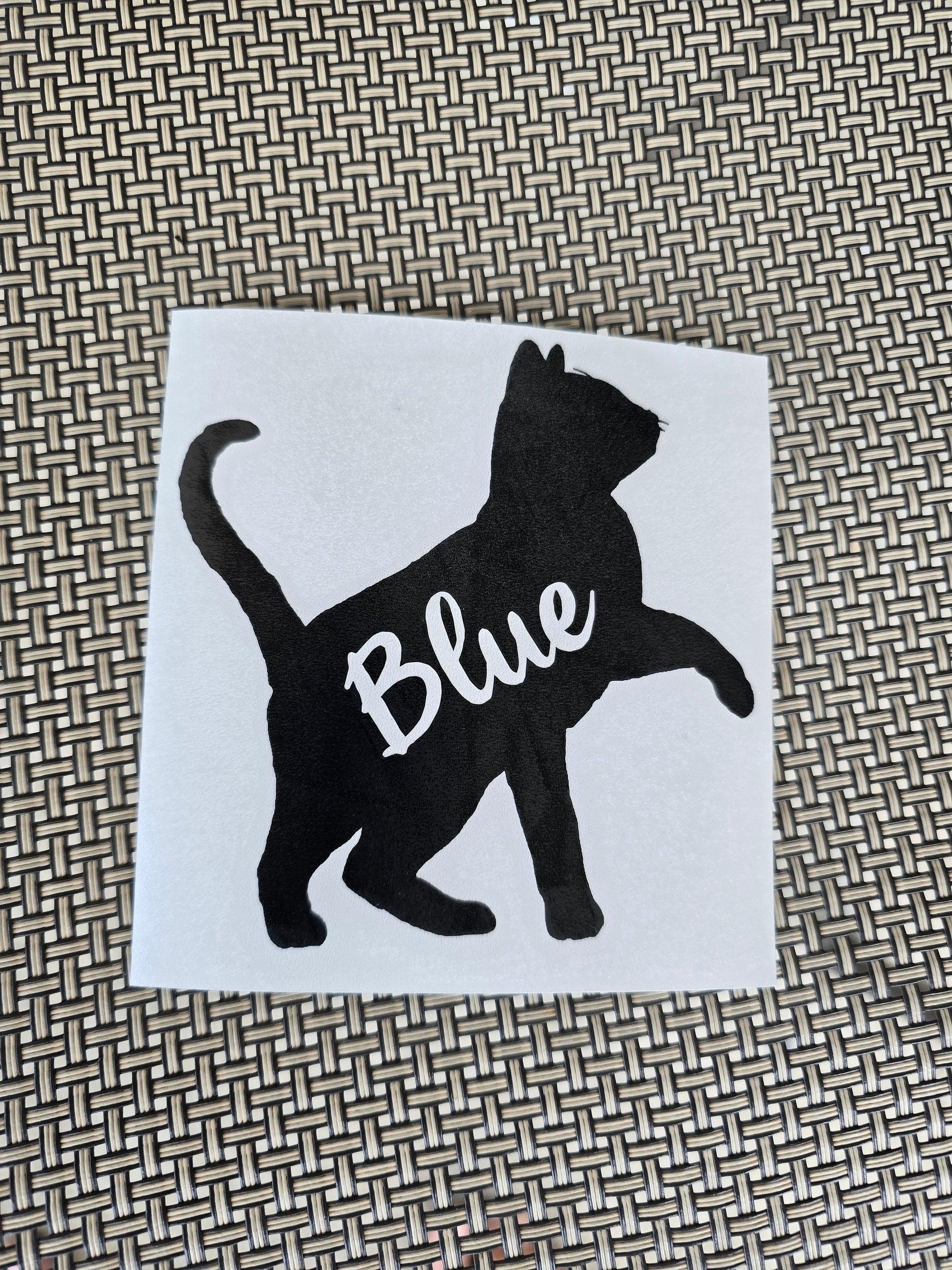Cat Vinyl Decal Silhouette with Heart and Name, Personalized, Cat Lover, Cat Mom, Cat Dad, Playful Cat, Kitten
