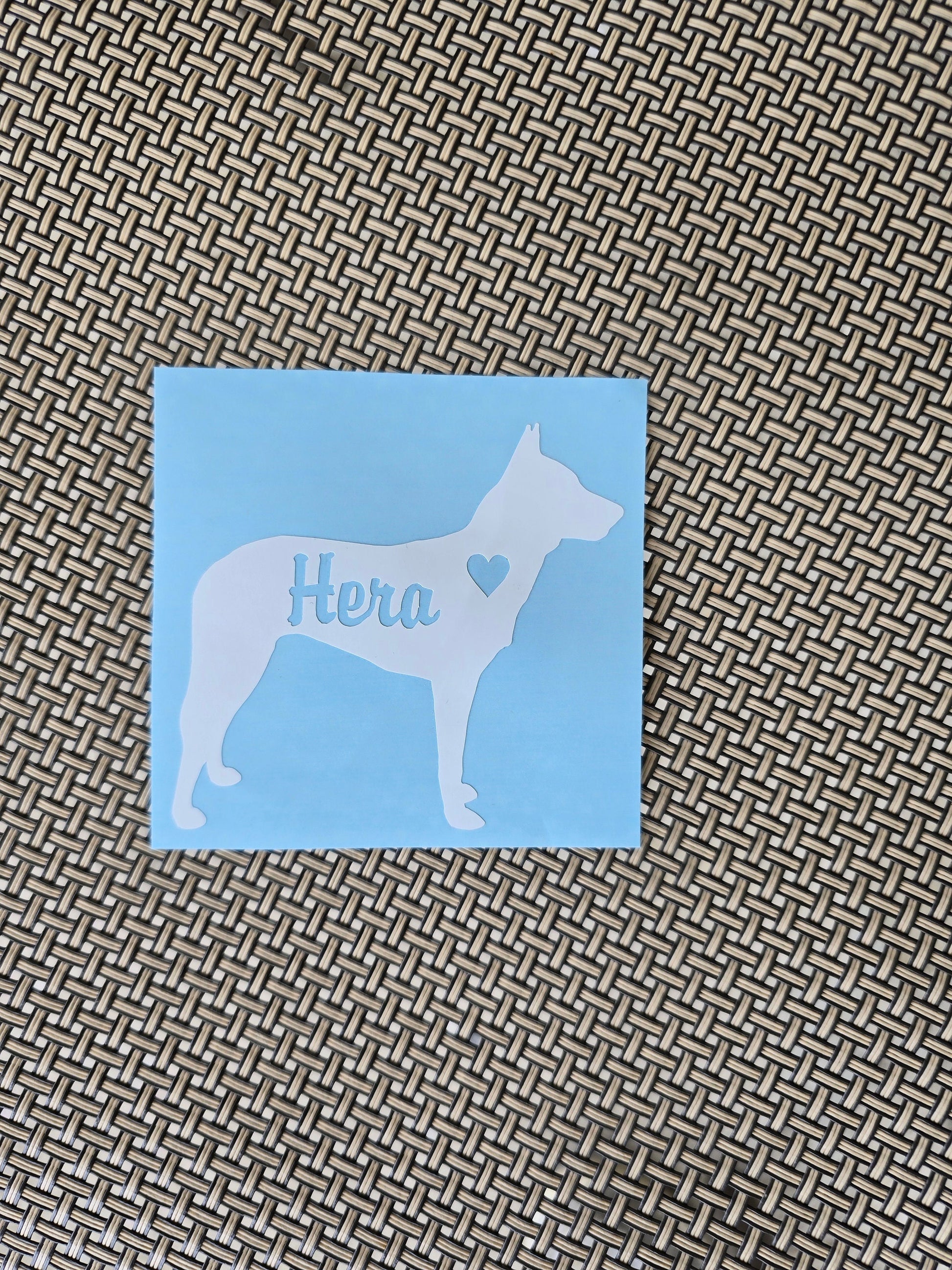 Belgian Malinois Vinyl Decal - Silhouette with Heart and Name - Many color options