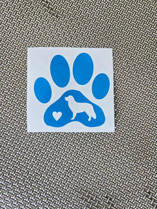 Paw Print with Nova Scotia Duck Tolling Retriever and Heart - Vinyl Graphic Decal Many color options