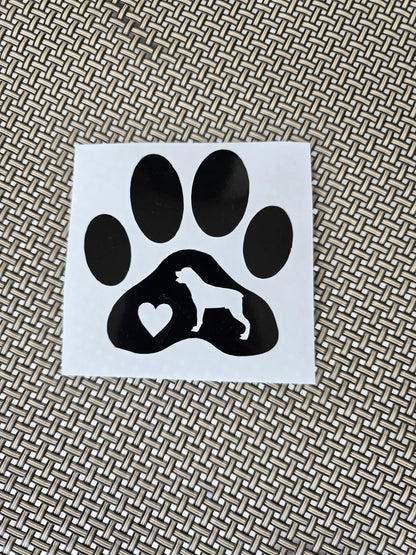 Paw Print with Rottweiler and Heart - Vinyl Graphic Decal Many color options