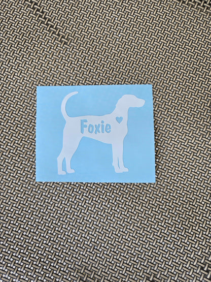Foxhound Vinyl Decal - Silhouette with Heart and Name - Many color options