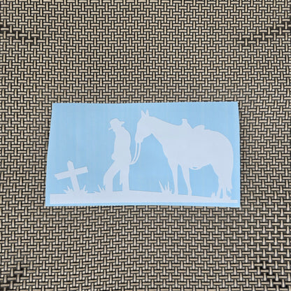 Cowboy Standing with Horse at Cross Vinyl Graphic Decal