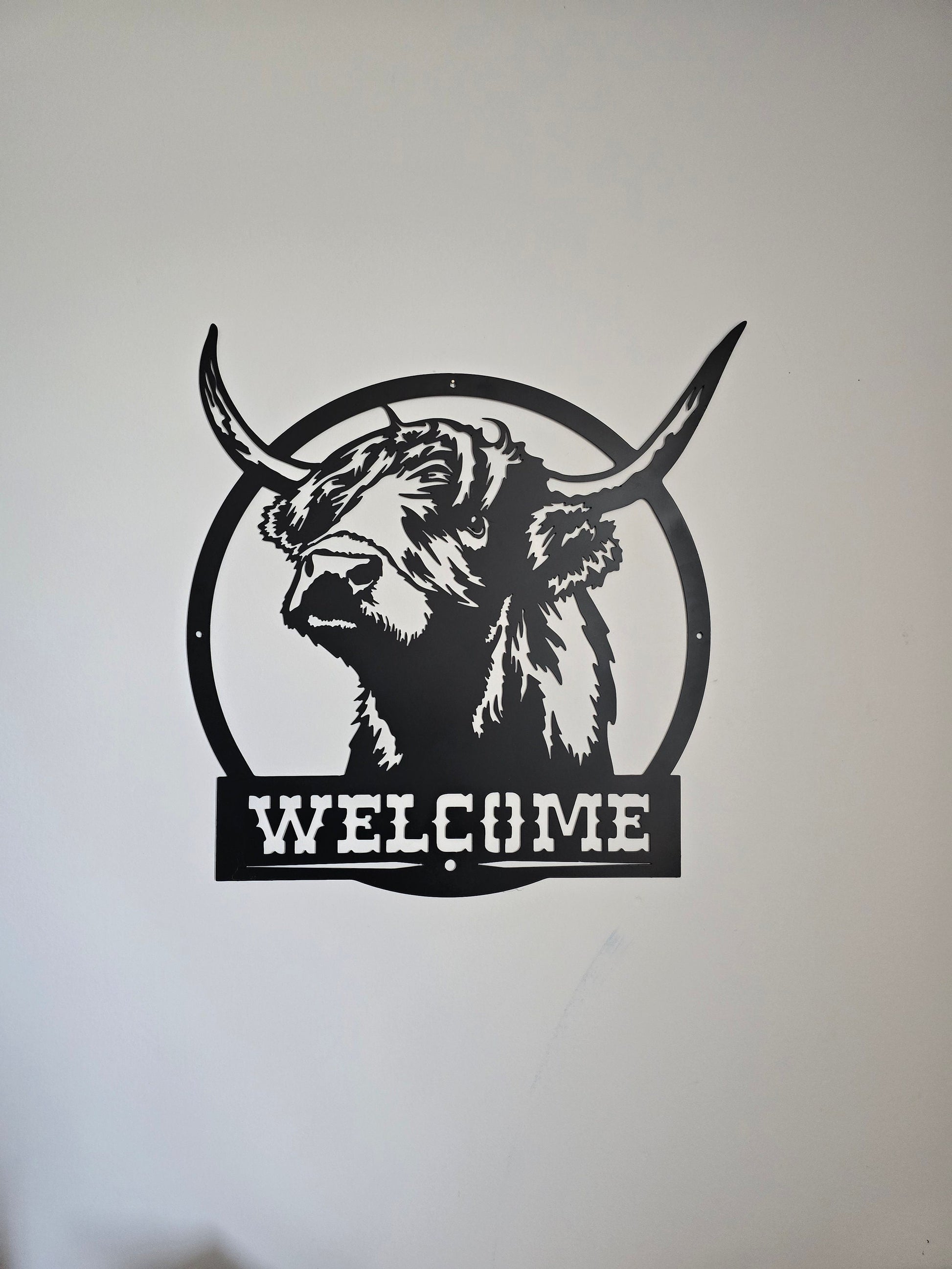 Highland Cow Welcome Sign, Powder Coated Metal Sign