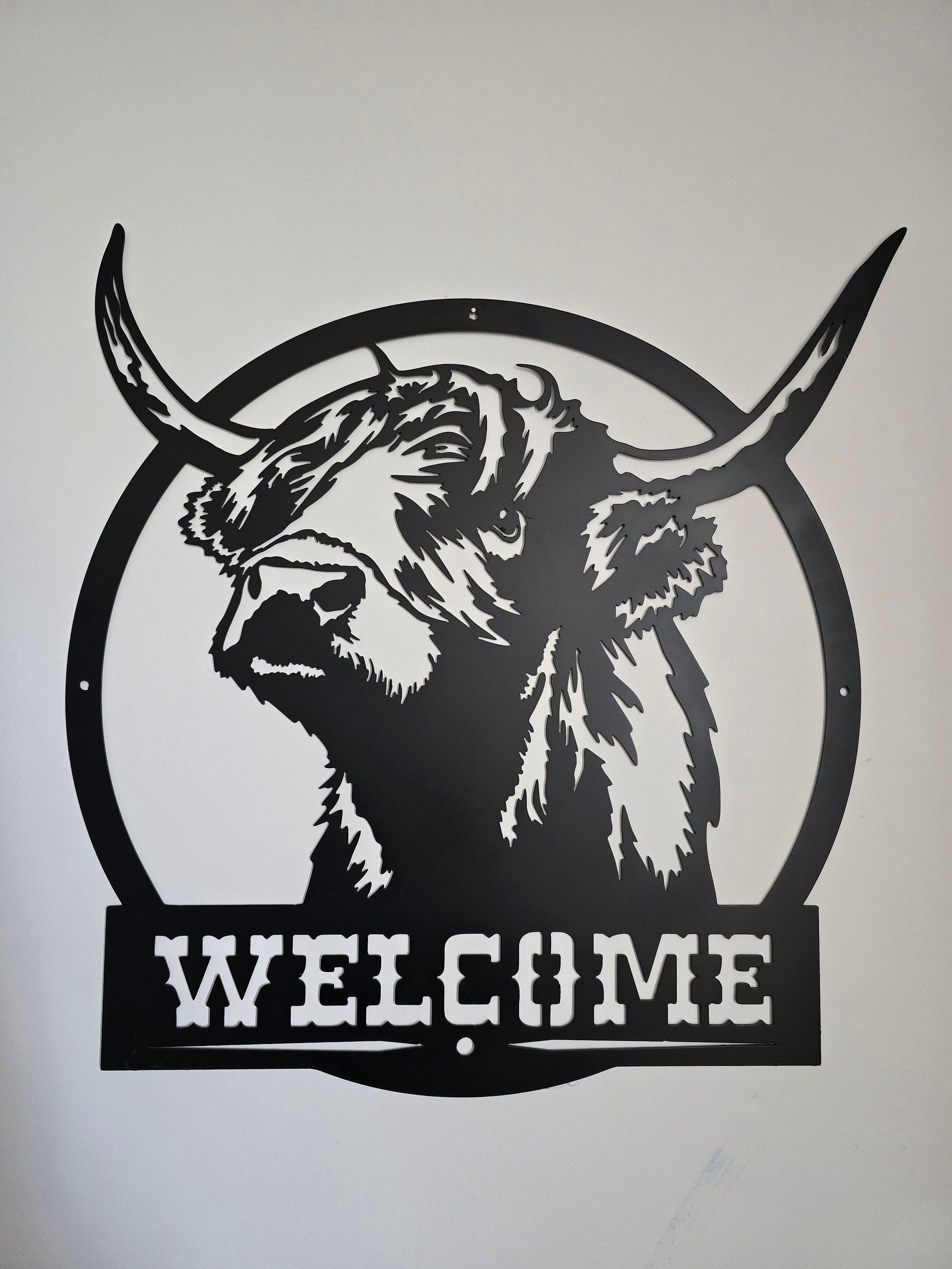 Highland Cow Welcome Sign, Powder Coated Metal Sign