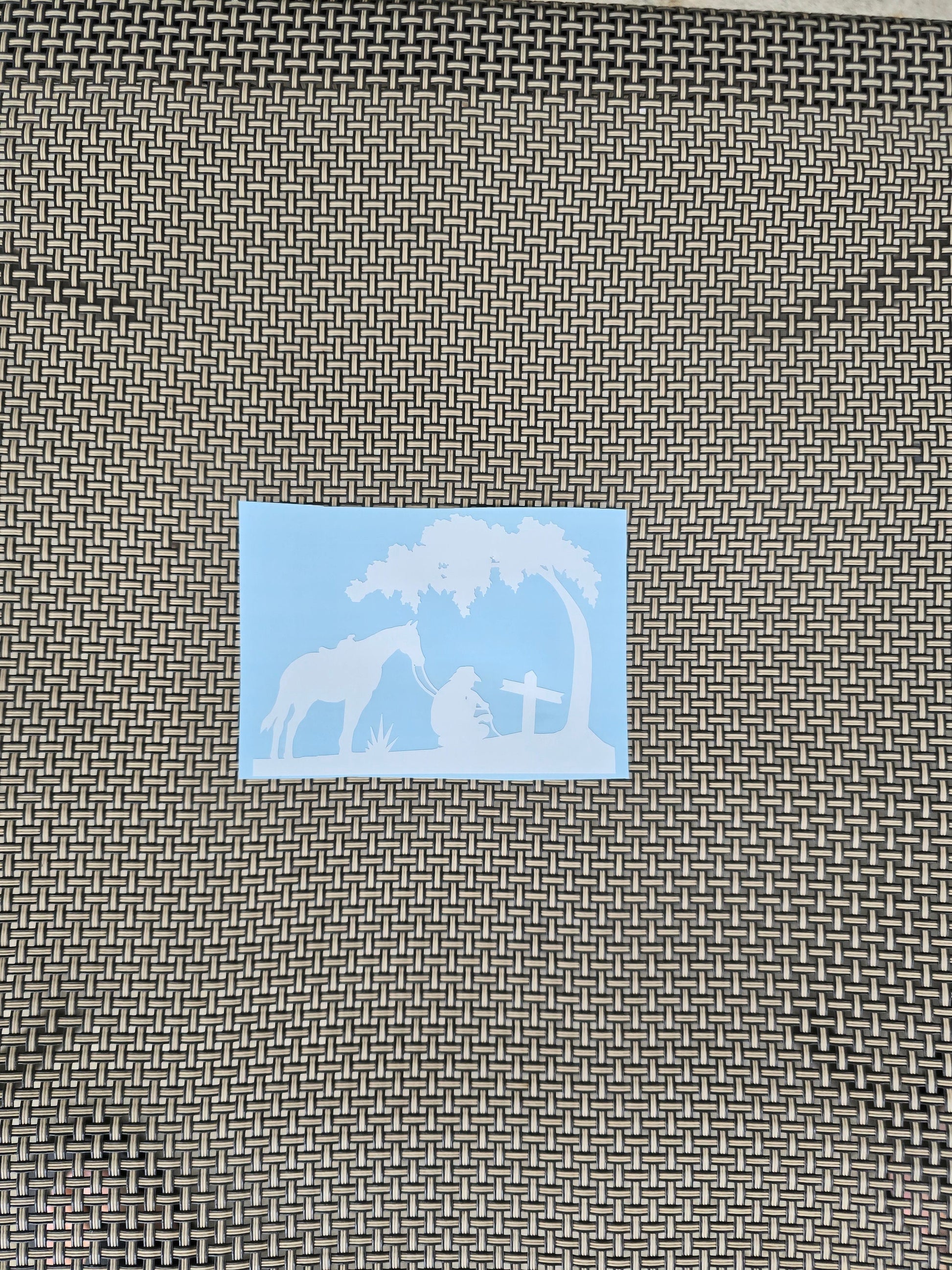 Cowboy Kneeling with Horse and Tree Vinyl Graphic Decal