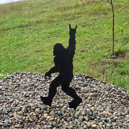 Sasquatch Metal Art, Yard Art, Outdoor Decor, Garden Sign, Horns Hand Symbol