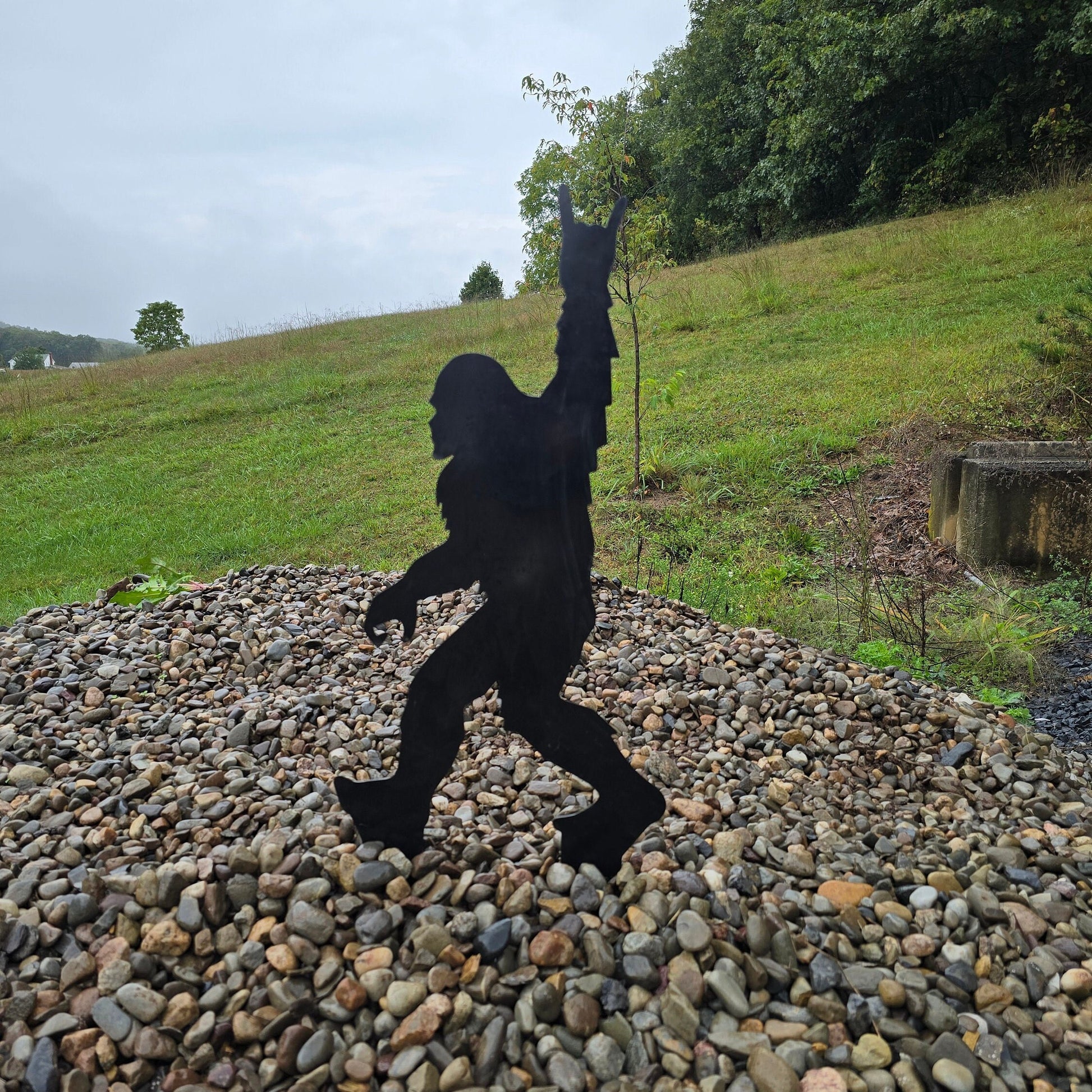 Sasquatch Metal Art, Yard Art, Outdoor Decor, Garden Sign, Horns Hand Symbol