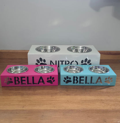 Personalized Metal Dog / Cat Bowl Holder, Feeder, Stand - Powder Coated Color of Your Choice