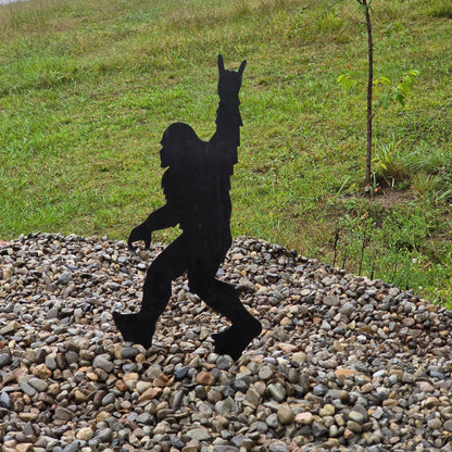 Sasquatch Metal Art, Yard Art, Outdoor Decor, Garden Sign, Horns Hand Symbol